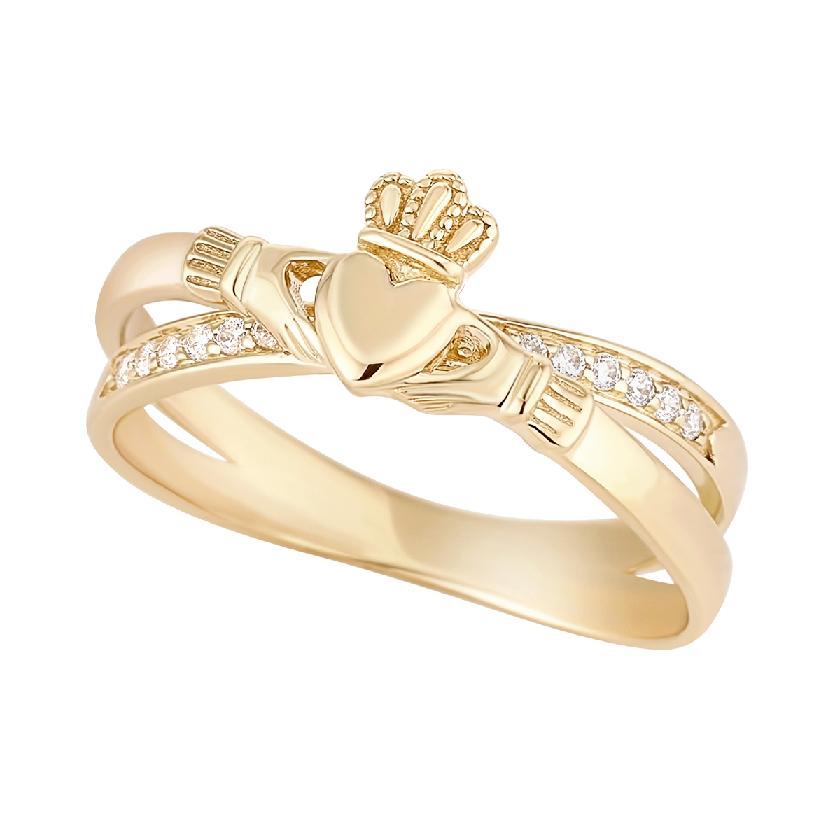 solvar jewellery 10k gold cz crossover claddagh ring