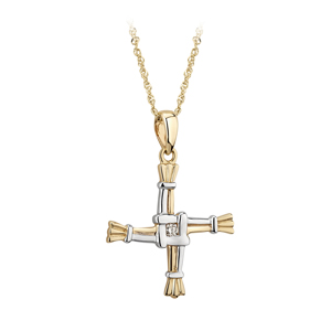 stock photo of two tone gold St Brigids cross necklace s44442
