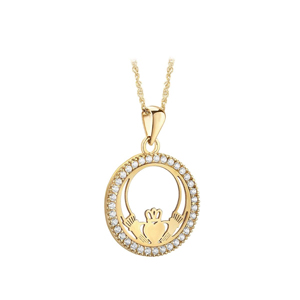 Solvar 10k gold round Claddagh necklace s46892